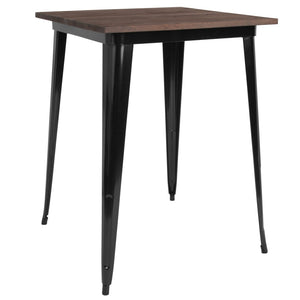 English Elm Nolan 31.5" Square Black Metal Bar Table with Rustic Walnut Top - Stylish, Durable & Space-Saving Design CH-51040-40M1-BK-GG