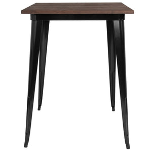 English Elm Nolan 31.5" Square Black Metal Bar Table with Rustic Walnut Top - Stylish, Durable & Space-Saving Design CH-51040-40M1-BK-GG