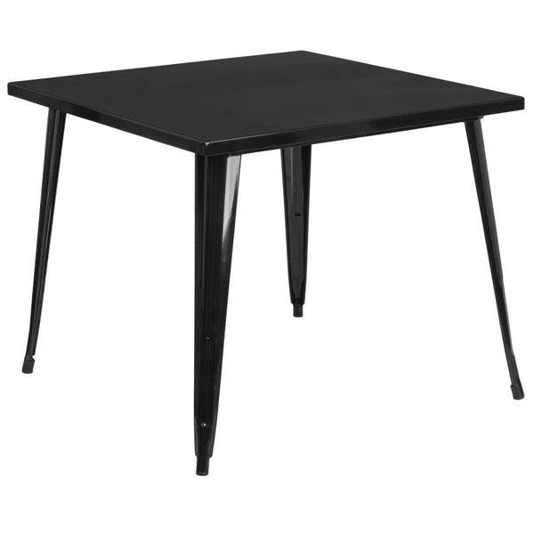 English Elm Parker Commercial Grade Metal Table for Indoor-Outdoor Dining, Stylish and Durable for Any Space Black 35.5" Square CH-51050-29-BK-GG