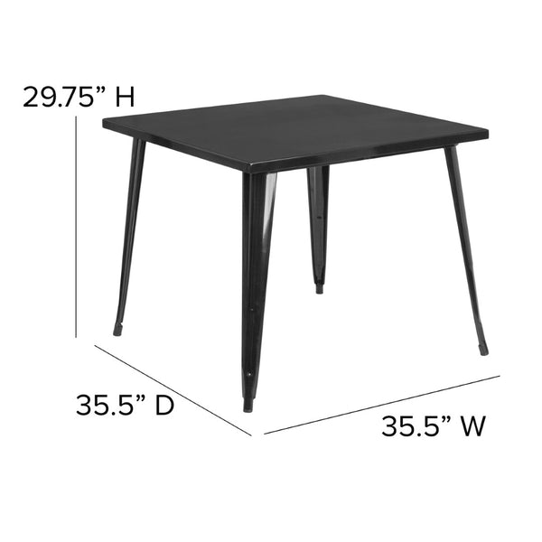 English Elm Parker Commercial Grade Metal Table for Indoor-Outdoor Dining, Stylish and Durable for Any Space Black 35.5" Square CH-51050-29-BK-GG