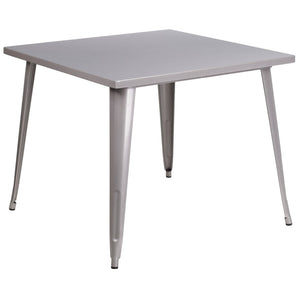 English Elm Parker Commercial Grade Metal Table for Indoor-Outdoor Dining, Stylish and Durable for Any Space Silver 35.5" Square CH-51050-29-SIL-GG