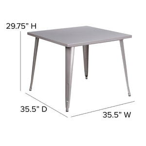 English Elm Parker Commercial Grade Metal Table for Indoor-Outdoor Dining, Stylish and Durable for Any Space Silver 35.5" Square CH-51050-29-SIL-GG