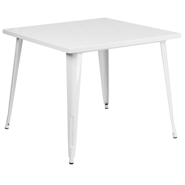English Elm Parker Commercial Grade Metal Table for Indoor-Outdoor Dining, Stylish and Durable for Any Space White 35.5" Square CH-51050-29-WH-GG