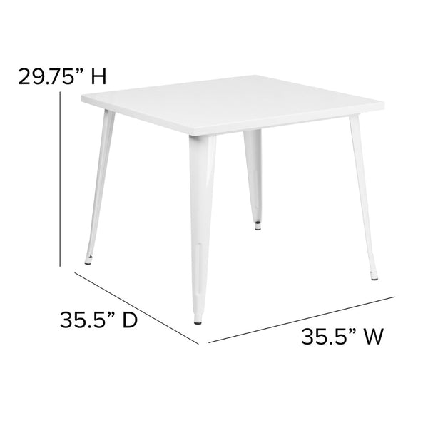 English Elm Parker Commercial Grade Metal Table for Indoor-Outdoor Dining, Stylish and Durable for Any Space White 35.5" Square CH-51050-29-WH-GG