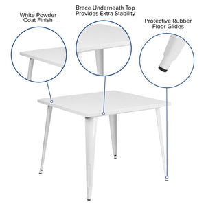 English Elm Parker Commercial Grade Metal Table for Indoor-Outdoor Dining, Stylish and Durable for Any Space White 35.5" Square CH-51050-29-WH-GG