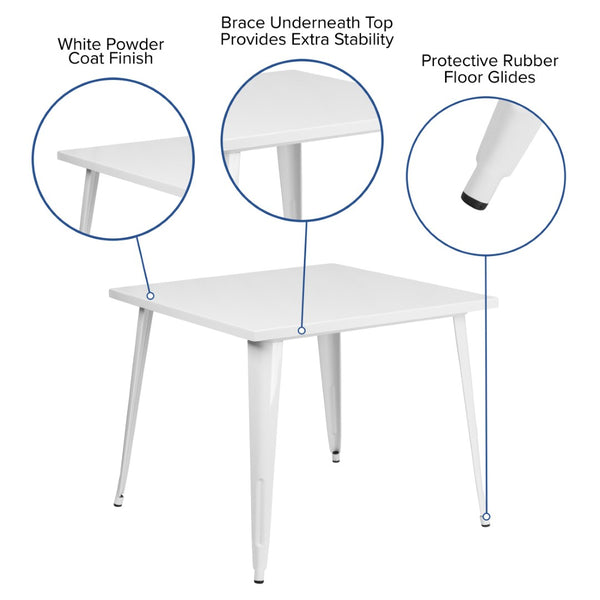 English Elm Parker Commercial Grade Metal Table for Indoor-Outdoor Dining, Stylish and Durable for Any Space White 35.5" Square CH-51050-29-WH-GG