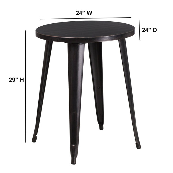 English Elm Webb Commercial Grade Metal Indoor-Outdoor Table for Stylish Cafes, Patios, and Modern Homes Black-Antique Gold 24" Round CH-51080-29-BQ-GG