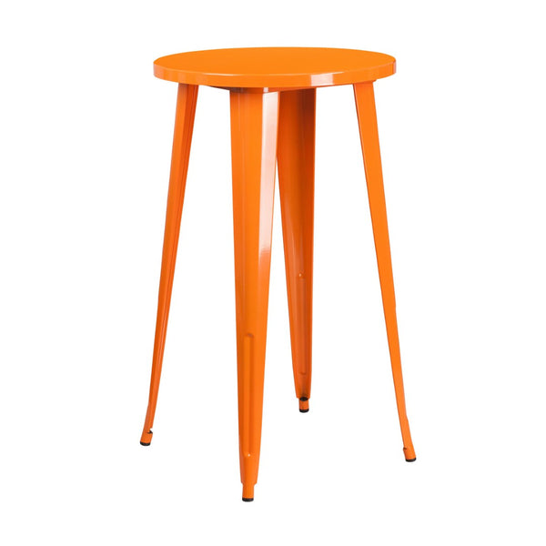 English Elm James Commercial Grade Bar Height Table - Stylish Indoor-Outdoor Design for Cafes and Patios Orange 24" Round CH-51080-40-OR-GG