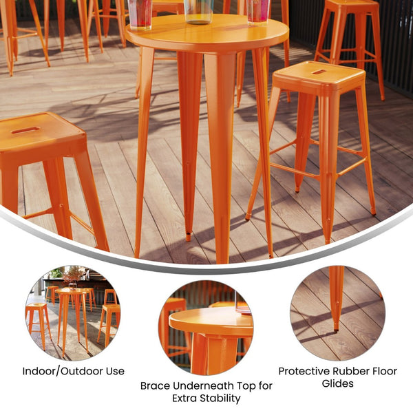 English Elm James Commercial Grade Bar Height Table - Stylish Indoor-Outdoor Design for Cafes and Patios Orange 24" Round CH-51080-40-OR-GG