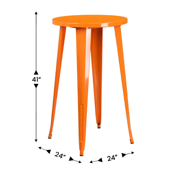 English Elm James Commercial Grade Bar Height Table - Stylish Indoor-Outdoor Design for Cafes and Patios Orange 24" Round CH-51080-40-OR-GG