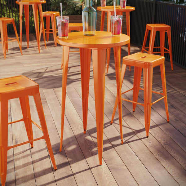 English Elm James Commercial Grade Bar Height Table - Stylish Indoor-Outdoor Design for Cafes and Patios Orange 24" Round CH-51080-40-OR-GG