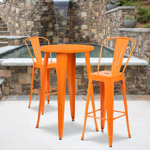 English Elm Nichols Commercial Grade 3-Piece Metal Bar Table Set for Stylish Indoor-Outdoor Dining Spaces Orange 24" Round CH-51080BH-2-30CAFE-OR-GG