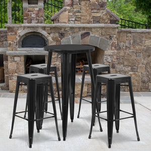 English Elm Ormsby Commercial-Grade 5-Piece Bar Table and Stool Set for Indoor-Outdoor Dining Style and Durability Black 24" Round CH-51080BH-4-30SQST-BK-GG
