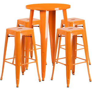 English Elm Ormsby Commercial-Grade 5-Piece Bar Table and Stool Set for Indoor-Outdoor Dining Style and Durability Orange 24" Round CH-51080BH-4-30SQST-OR-GG