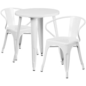 English Elm Napoleon Commercial Grade 3-Piece Indoor-Outdoor Bistro Table Set with Sturdy Arm Chairs for Dining White 24" Round CH-51080TH-2-18ARM-WH-GG