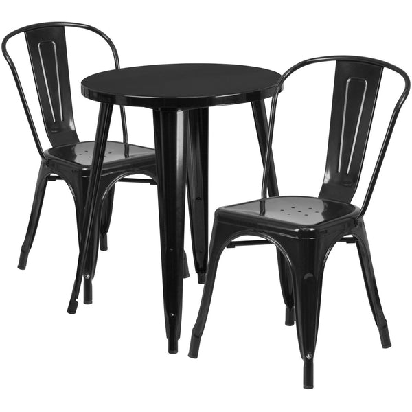 English Elm Napoleon Commercial-Grade Bistro Table Set with 2 Stylish Cafe Chairs for Indoor and Outdoor Use Black 24" Round CH-51080TH-2-18CAFE-BK-GG