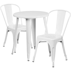 English Elm Napoleon Commercial-Grade Bistro Table Set with 2 Stylish Cafe Chairs for Indoor and Outdoor Use White 24" Round CH-51080TH-2-18CAFE-WH-GG