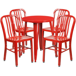 English Elm Thomas Commercial Grade Metal Dining Set with 4 Stackable Chairs - Durable Indoor-Outdoor Design Red 24" Round CH-51080TH-4-18VRT-RED-GG