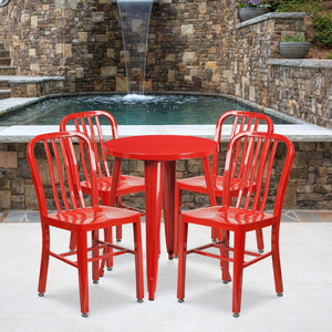 English Elm Thomas Commercial Grade Metal Dining Set with 4 Stackable Chairs - Durable Indoor-Outdoor Design Red 24" Round CH-51080TH-4-18VRT-RED-GG