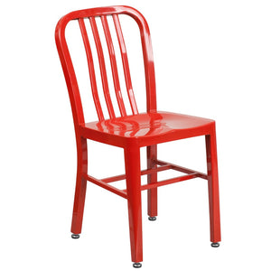 English Elm Thomas Commercial Grade Metal Dining Set with 4 Stackable Chairs - Durable Indoor-Outdoor Design Red 24" Round CH-51080TH-4-18VRT-RED-GG
