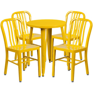 English Elm Thomas Commercial Grade Metal Dining Set with 4 Stackable Chairs - Durable Indoor-Outdoor Design Yellow 24" Round CH-51080TH-4-18VRT-YL-GG