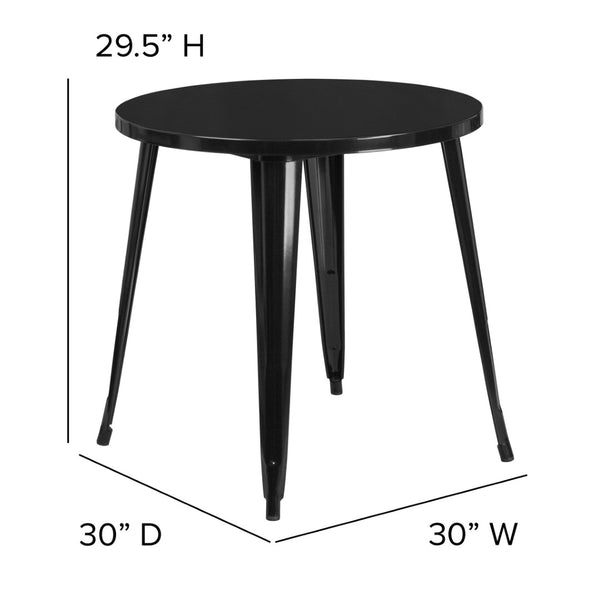 English Elm Jeffrey Commercial Grade Round Metal Table for Indoor-Outdoor Use – Stylish and Durable Design Black 30" Round CH-51090-29-BK-GG