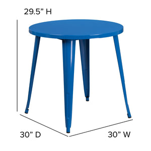 English Elm Jeffrey Commercial Grade Round Metal Table for Indoor-Outdoor Use – Stylish and Durable Design Blue 30" Round CH-51090-29-BL-GG