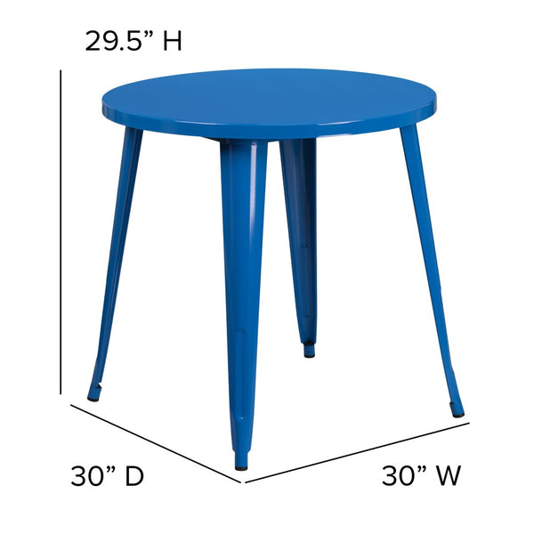 English Elm Jeffrey Commercial Grade Round Metal Table for Indoor-Outdoor Use – Stylish and Durable Design Blue 30" Round CH-51090-29-BL-GG