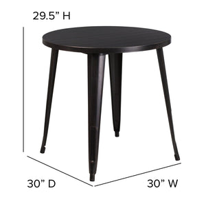 English Elm Jeffrey Commercial Grade Round Metal Table for Indoor-Outdoor Use – Stylish and Durable Design Black-Antique Gold 30" Round CH-51090-29-BQ-GG