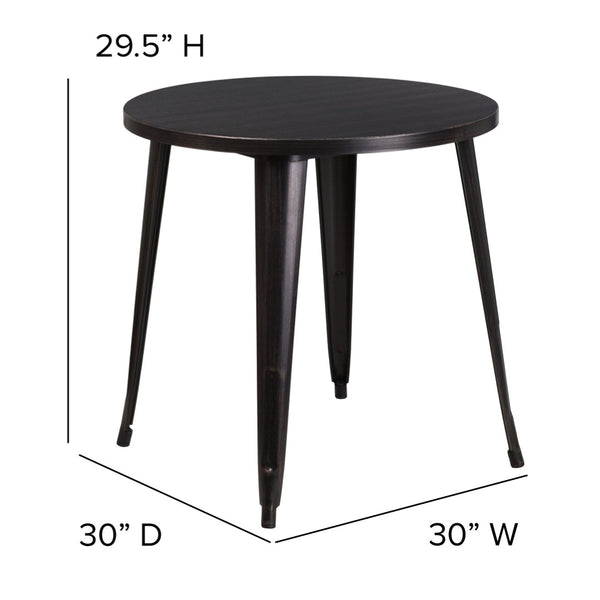 English Elm Jeffrey Commercial Grade Round Metal Table for Indoor-Outdoor Use – Stylish and Durable Design Black-Antique Gold 30" Round CH-51090-29-BQ-GG