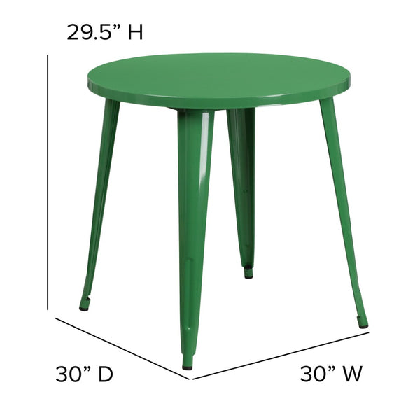 English Elm Jeffrey Commercial Grade Round Metal Table for Indoor-Outdoor Use – Stylish and Durable Design Green 30" Round CH-51090-29-GN-GG