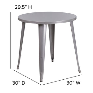 English Elm Jeffrey Commercial Grade Round Metal Table for Indoor-Outdoor Use – Stylish and Durable Design Silver 30" Round CH-51090-29-SIL-GG