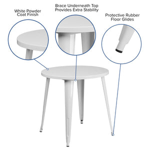 English Elm Jeffrey Commercial Grade Round Metal Table for Indoor-Outdoor Use – Stylish and Durable Design White 30" Round CH-51090-29-WH-GG