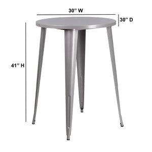 English Elm Philip Commercial-Grade Bar Height Table - Stylish Indoor-Outdoor Design for Cafes and Homes Silver 30" Round CH-51090-40-SIL-GG