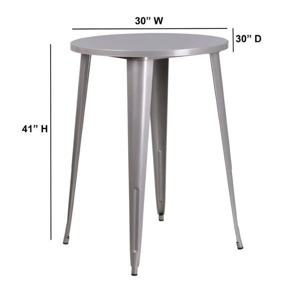 English Elm Philip Commercial-Grade Bar Height Table - Stylish Indoor-Outdoor Design for Cafes and Homes Silver 30" Round CH-51090-40-SIL-GG