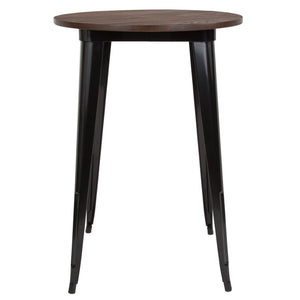 English Elm Philip Indoor Bar Height Table with Rustic Walnut Wood Top and Sturdy Metal Base for Versatile Spaces Black 30" Round CH-51090-40M1-BK-GG