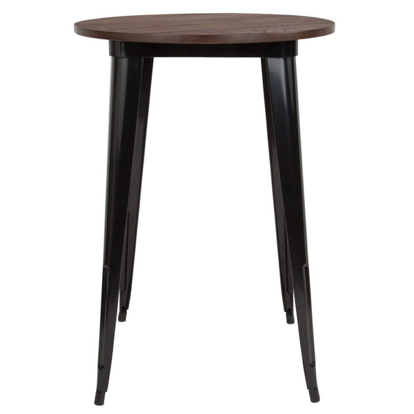 English Elm Philip Indoor Bar Height Table with Rustic Walnut Wood Top and Sturdy Metal Base for Versatile Spaces Black 30" Round CH-51090-40M1-BK-GG