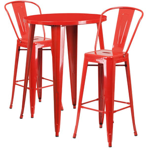 English Elm Caron Commercial Grade Indoor-Outdoor Bar Table Set with 2 Stylish Cafe Stools for Versatile Dining Red 30" Round CH-51090BH-2-30CAFE-RED-GG