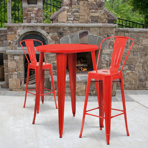 English Elm Caron Commercial Grade Indoor-Outdoor Bar Table Set with 2 Stylish Cafe Stools for Versatile Dining Red 30" Round CH-51090BH-2-30CAFE-RED-GG