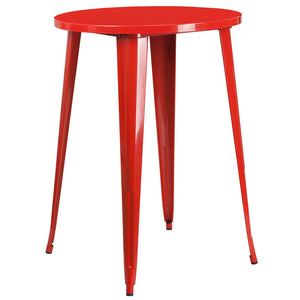 English Elm Boyd Commercial Grade 3-Piece Metal Bar Table Set for Indoor-Outdoor Dining, Durable & Stylish Red 30" Round CH-51090BH-2-30SQST-RED-GG