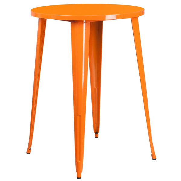 English Elm Callum Commercial-Grade 5-Piece Bar Table Set with Ergonomic Stools for Indoor and Outdoor Use Orange 30" Round CH-51090BH-4-30CAFE-OR-GG