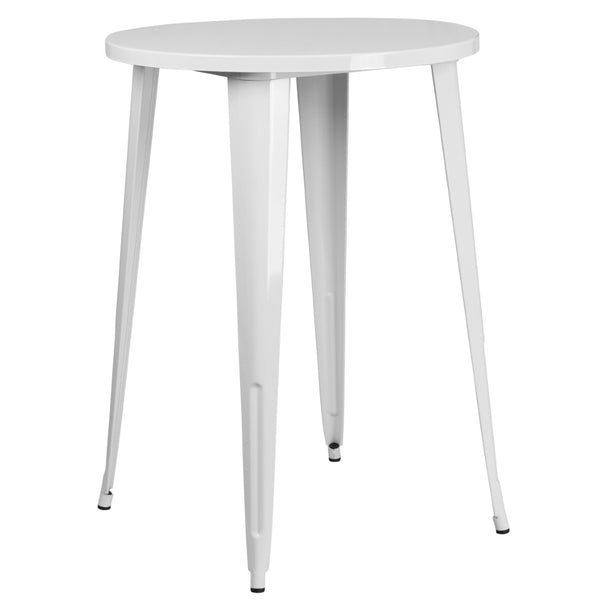 English Elm Coby Commercial-Grade 5-Piece Bar Table Set with Sturdy Round Table & Stackable Backless Stools White 30" Round CH-51090BH-4-30SQST-WH-GG