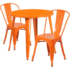 English Elm Baker Commercial-Grade Bistro Table Set with 2 Stylish Chairs for Indoor-Outdoor Dining Experience Orange 30" Round CH-51090TH-2-18CAFE-OR-GG