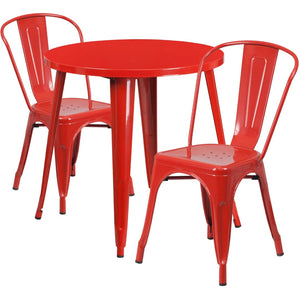 English Elm Baker Commercial-Grade Bistro Table Set with 2 Stylish Chairs for Indoor-Outdoor Dining Experience Red 30" Round CH-51090TH-2-18CAFE-RED-GG
