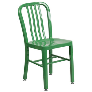 English Elm Chad Commercial Grade Metal Indoor-Outdoor Table Set with 4 Stylish Vertical Slat Back Chairs Green 30" Round CH-51090TH-4-18VRT-GN-GG