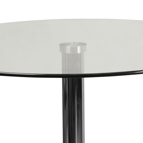 English Elm Kenneth 23.5'' Round Glass Bar Table with Chrome Base – Sleek, Modern Design for Events & Home Use CH-6-GG