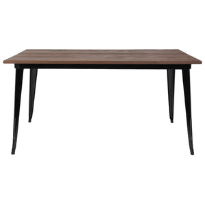 English Elm Kenneth Sturdy Rectangular Metal Table with Walnut Top – Perfect for Dining, Cafes, and Kitchens Black 30.25"W x 60"L CH-61010-29M1-BK-GG