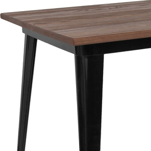 English Elm Kenneth Sturdy Rectangular Metal Table with Walnut Top – Perfect for Dining, Cafes, and Kitchens Black 30.25"W x 60"L CH-61010-29M1-BK-GG