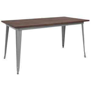 English Elm Kenneth Sturdy Rectangular Metal Table with Walnut Top – Perfect for Dining, Cafes, and Kitchens Silver 30.25"W x 60"L CH-61010-29M1-SIL-GG