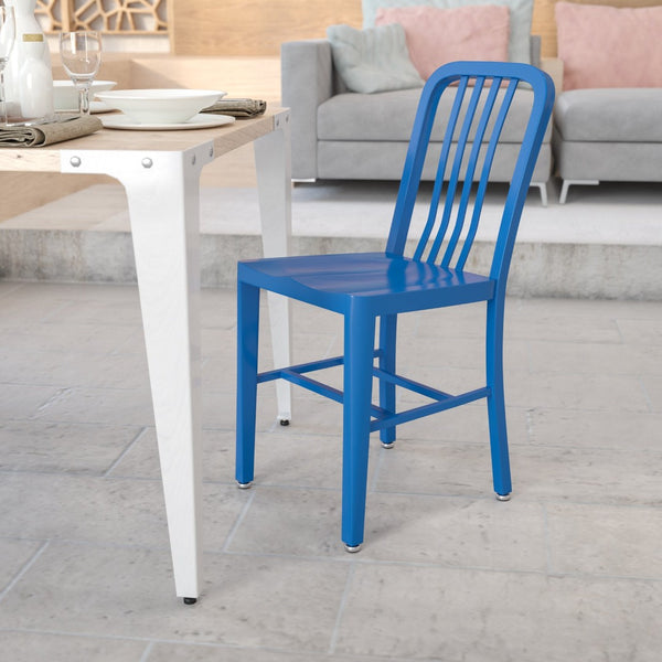 English Elm Gael Commercial-Grade Metal Chair for Indoor & Outdoor Use - Durable, Stylish, and Comfortable Seating Blue CH-61200-18-BL-GG
